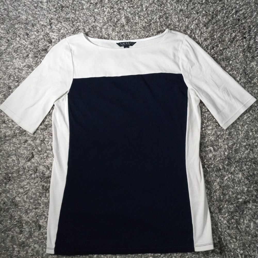 Ralph LaurenLRL Black Labble Black and White Color Block Tee Size L